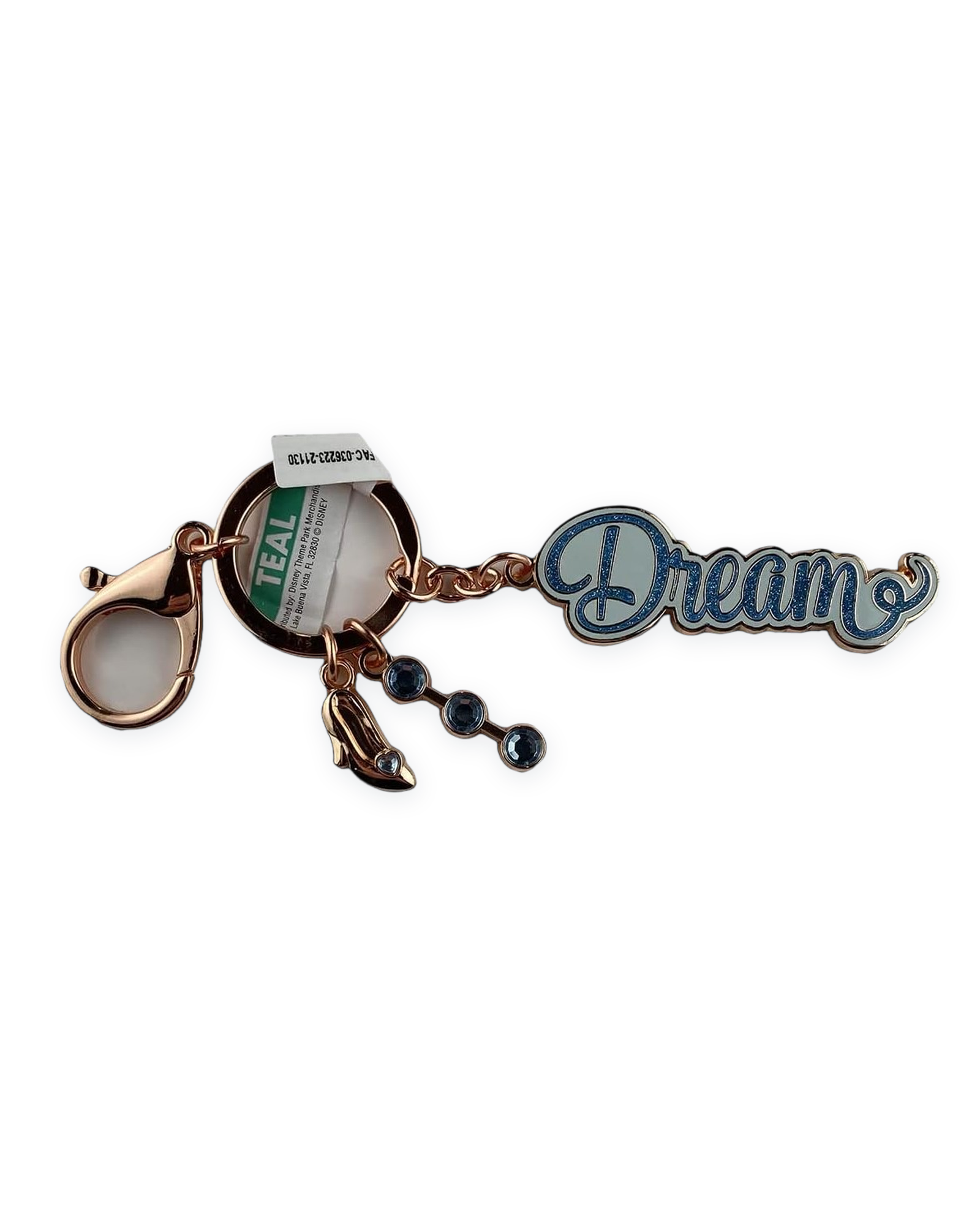 Disney Parks Keychain - Dreams - Cinderella Shoe Princess Charms - Rose Gold