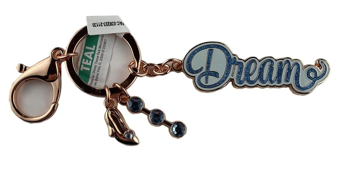 Disney Parks Keychain - Dreams - Cinderella Shoe Princess Charms - Rose Gold
