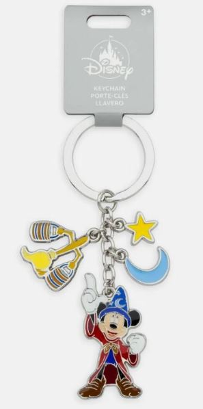 Disney Parks Keychain - Fantasia Sorcerer Mickey, Broomstick, Star & Moon Charms