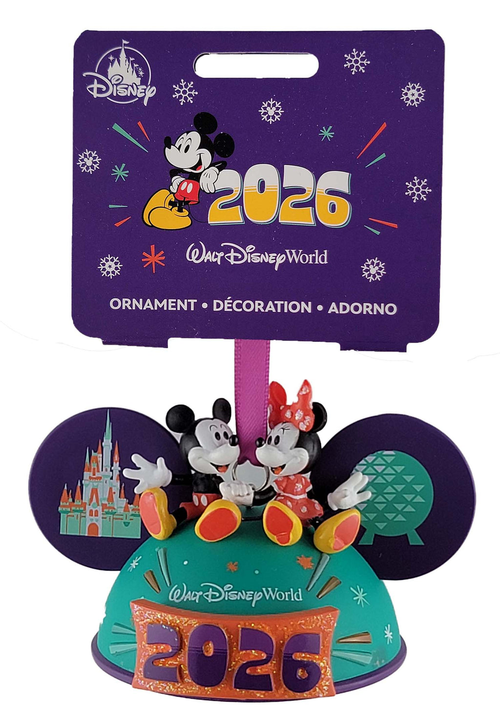 Disney Parks Ear Hat Ornament - 2026 Walt Disney World - Mickey and Minnie Mouse - Light Up