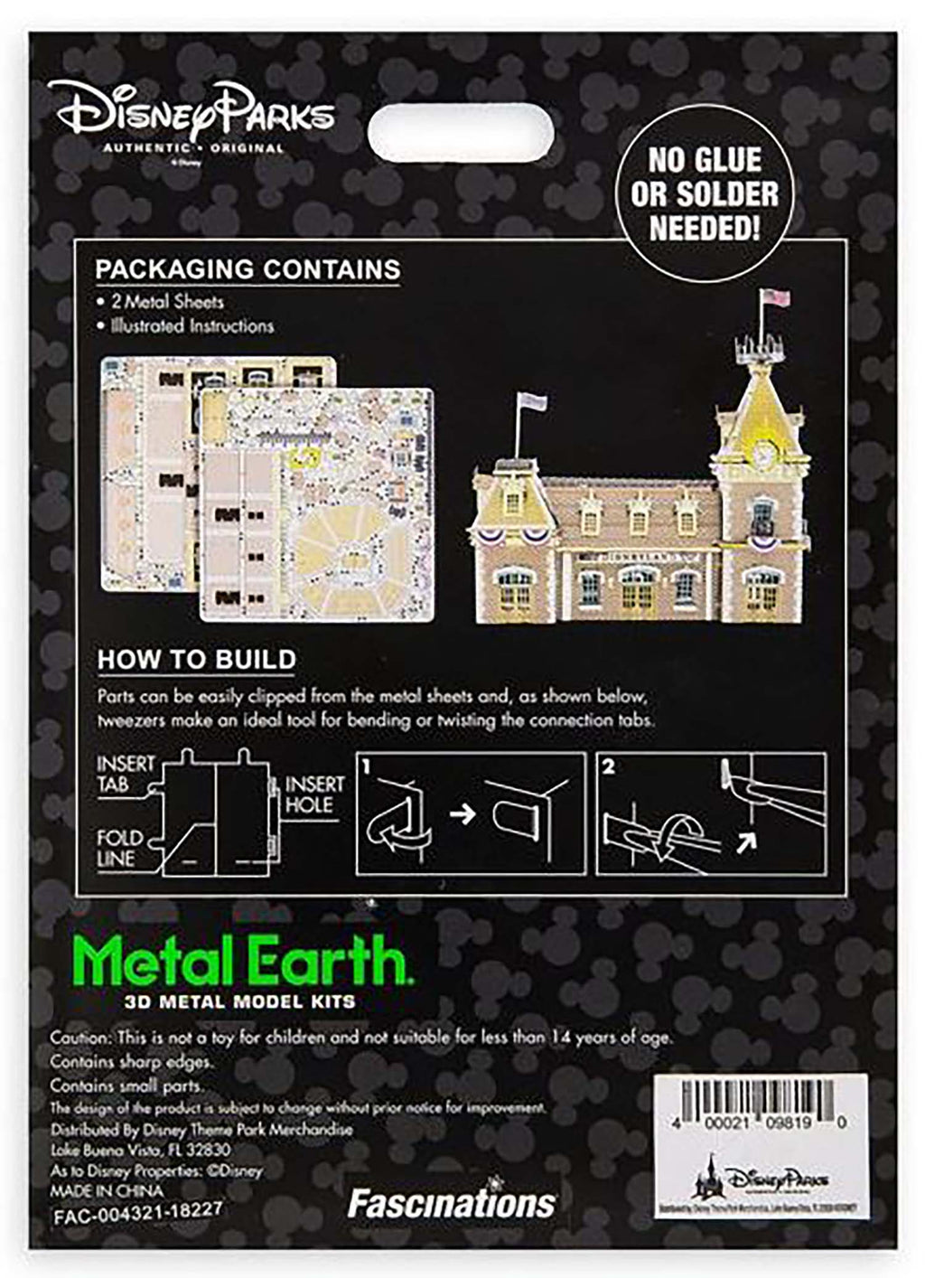 Disney Parks Metal Earth - Disneyland Main Street Station Model Kit - package back