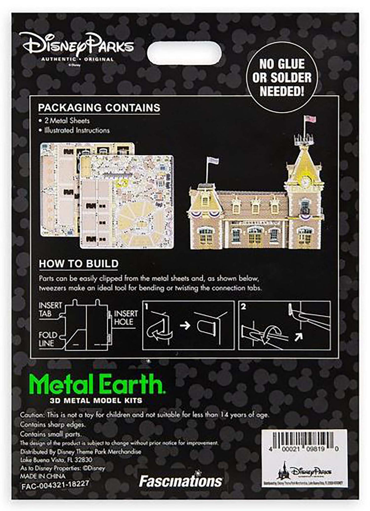 Disney Parks Metal Earth - Disneyland Main Street Station Model Kit - package back