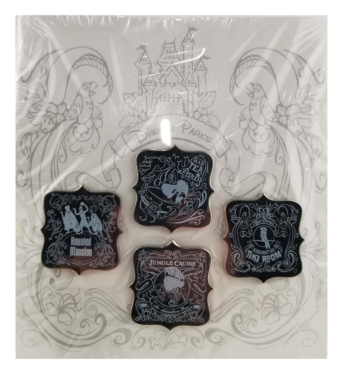 Disney Pin - Booster Set - Disney Parks Chalkboard Attractions - 4-Pin Set - front view
