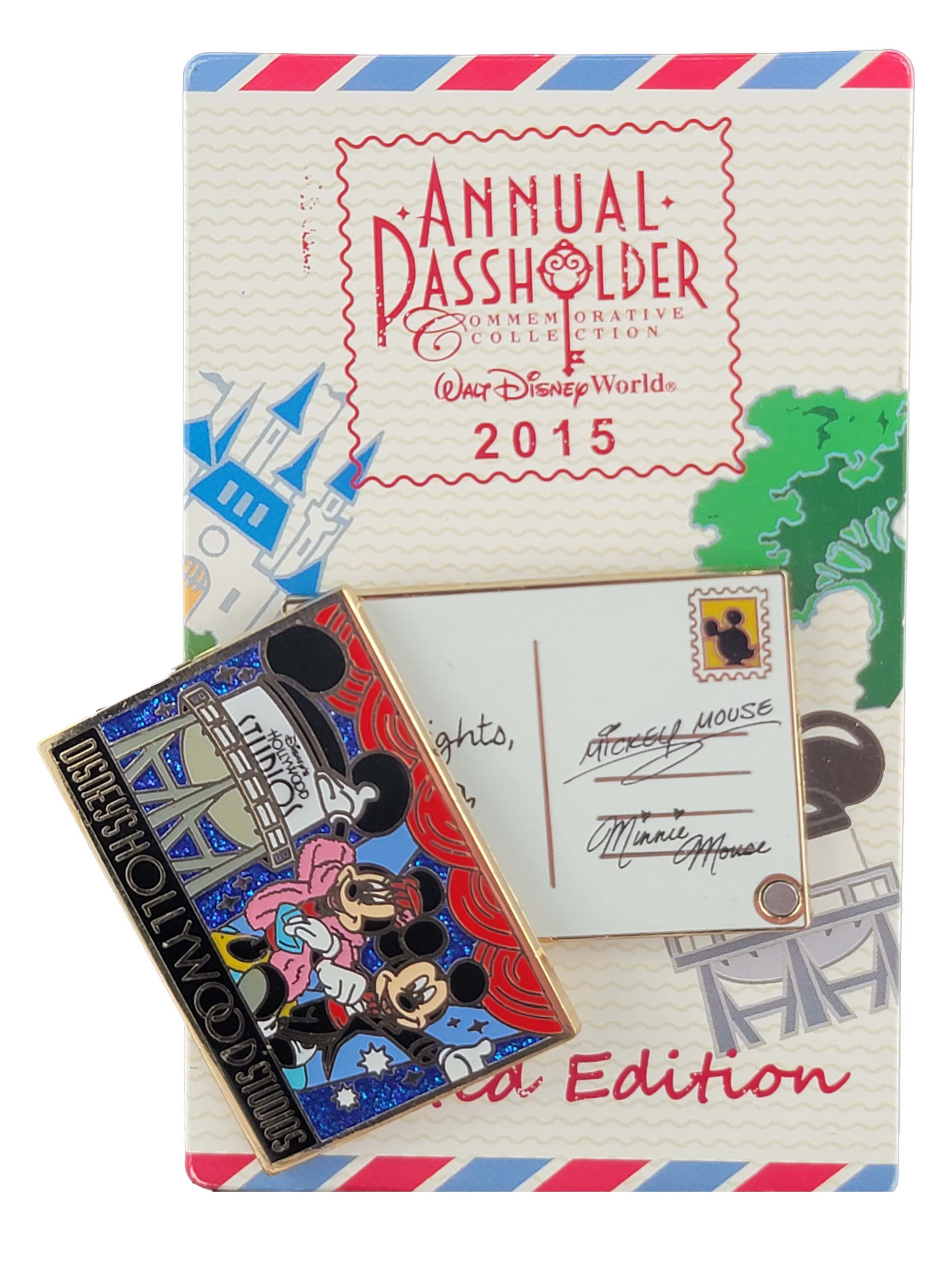 Disney Pin - Mickey and Minnie - Hollywood Studios - Postcard - Annual Passholder, view 1