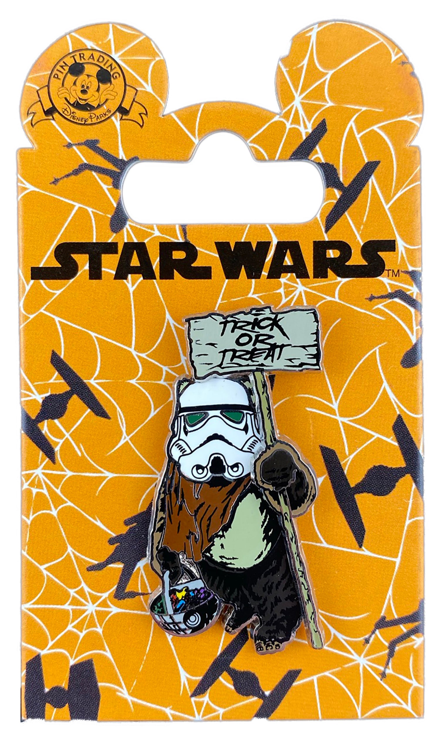 Disney Pin - Halloween 2015 - Star Wars - Ewok - Stormtrooper Helmet with Trick or Treat Sign