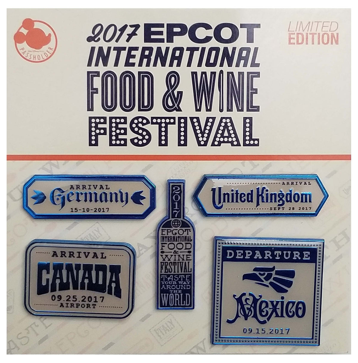 Disney Pin - EPCOT Food and Wine Festival 2017 - LE 1500 5-Pin Set - front view