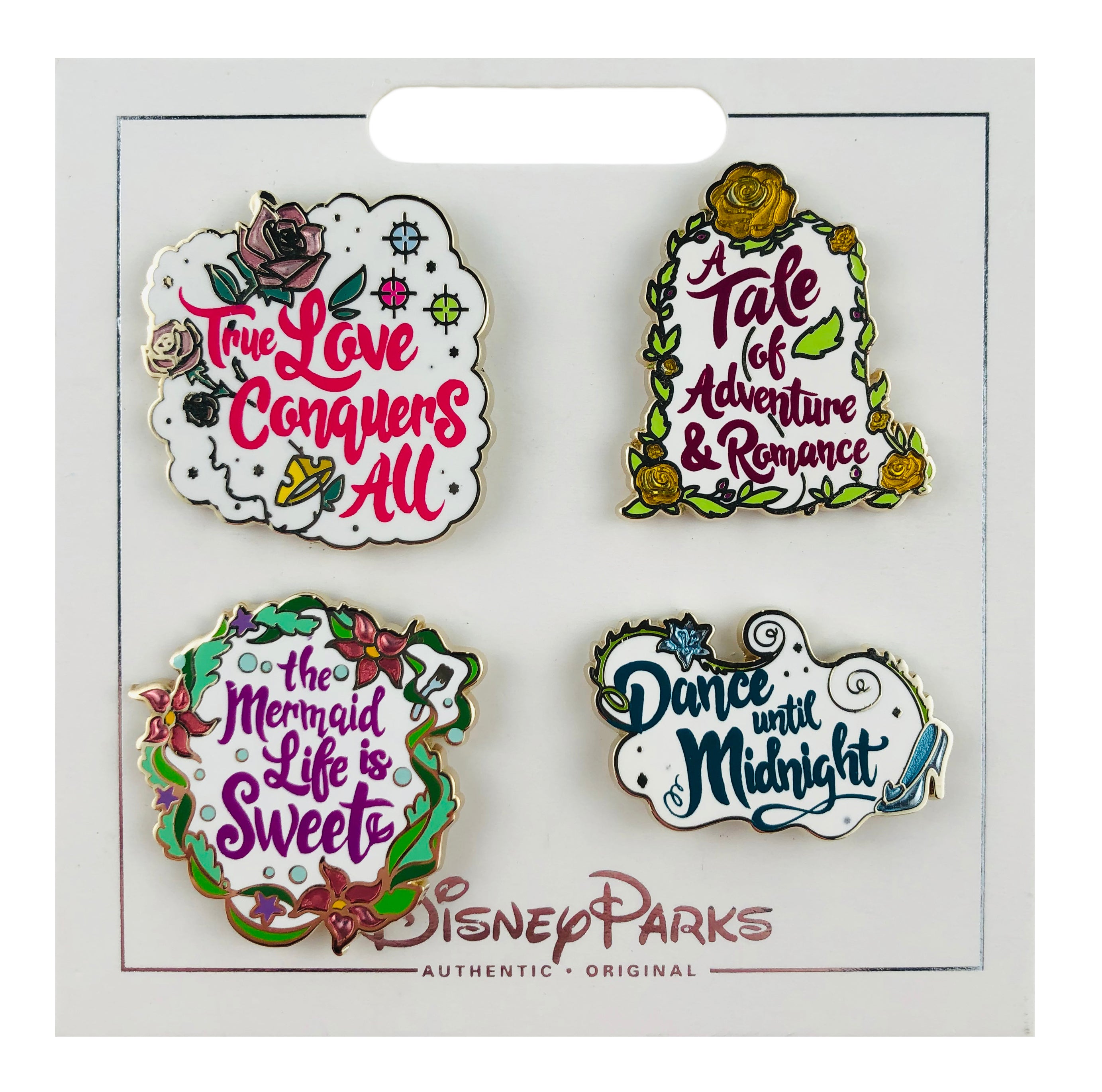 Disney Pin - Princess Quotes Set - Ariel, Aurora, Belle & Cinderella