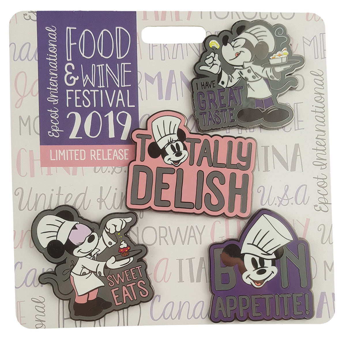 Disney Pin - EPCOT Food and Wine Festival 2019 - 4-Pin Set - front view