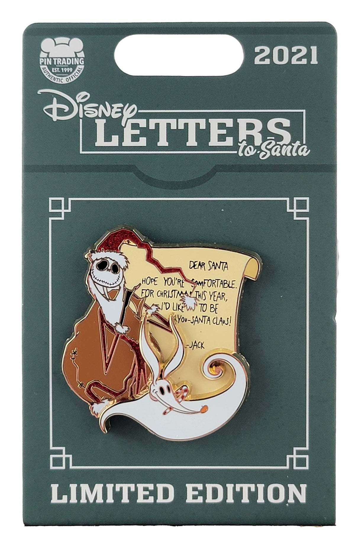 Disney Pin - Letters to Santa 2021 - Jack Skellington and Zero - front view