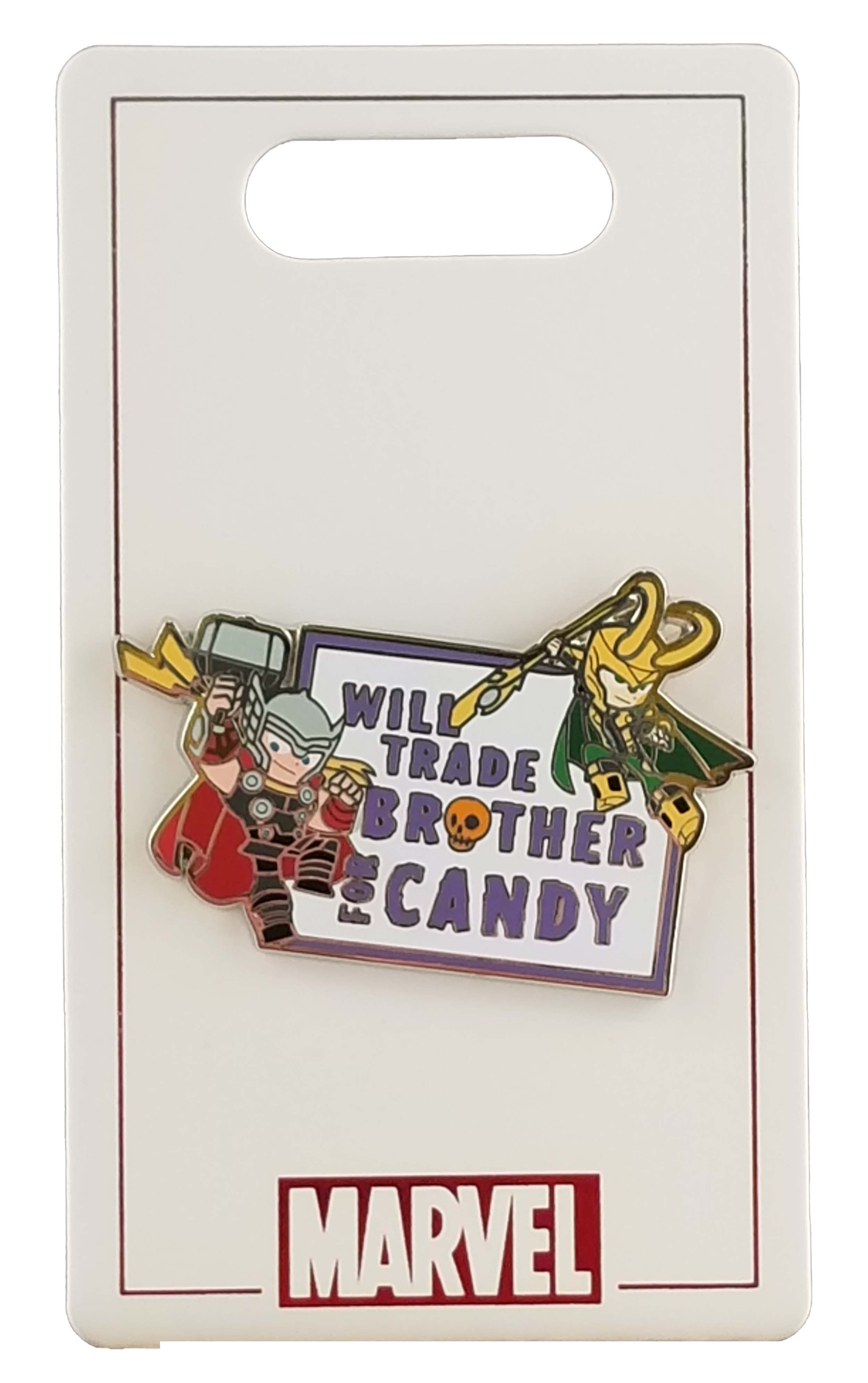 Disney Pin - Happy Halloween 2020 - Marvel - Thor and Loki - Will Trade Brother for Candy - front view