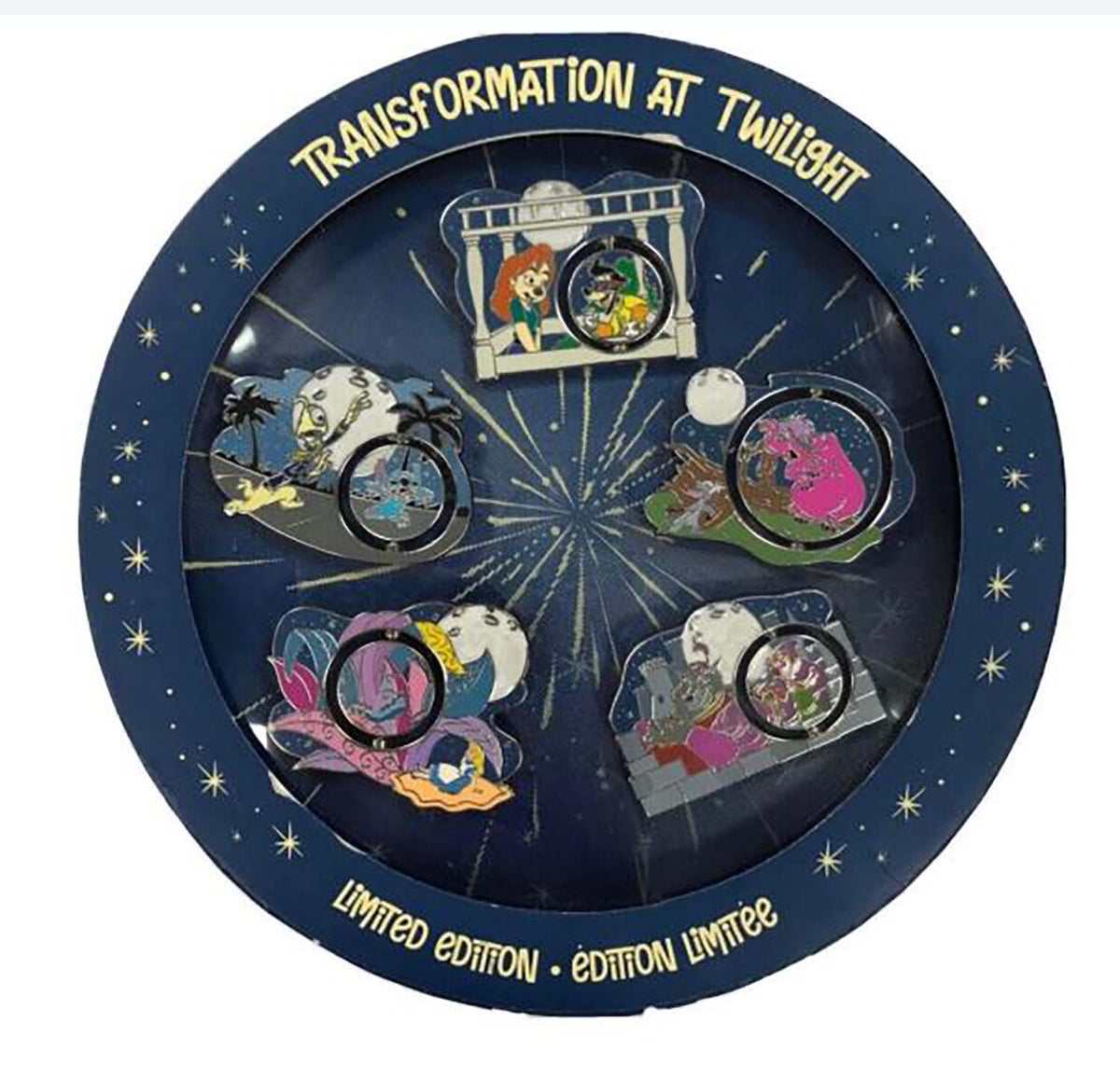 Disney Pin - Transformation at Twilight - LE 2000 Boxed 5-Pin Set - front view