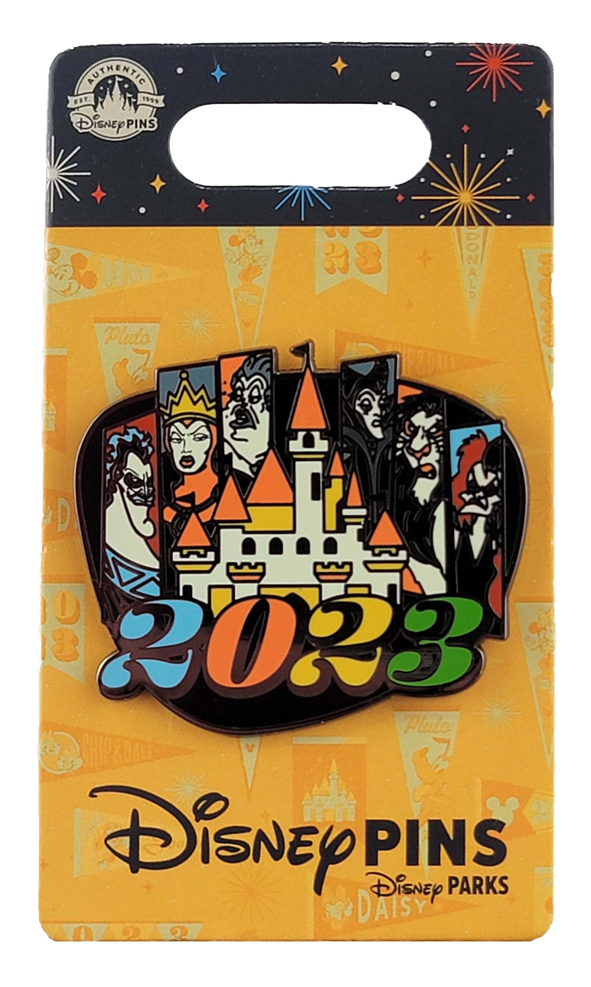 Disney Pin - Walt Disney World - Dated 2023 - Villains Fantasyland Castle - Hades, Evil Queen, Ursula, Lady Tramaine, Maleficent, Scar, and Cruella