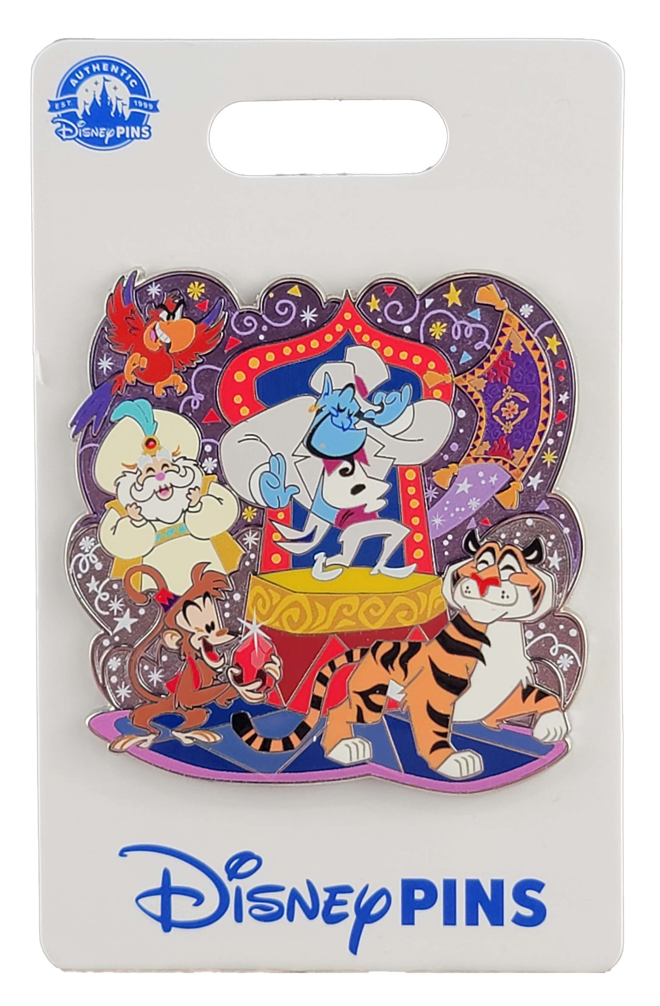 Disney Pin - Supporting Cast - Aladdin - Genie, Iago, Carpet, Sultan, Abu and Rajah - front view