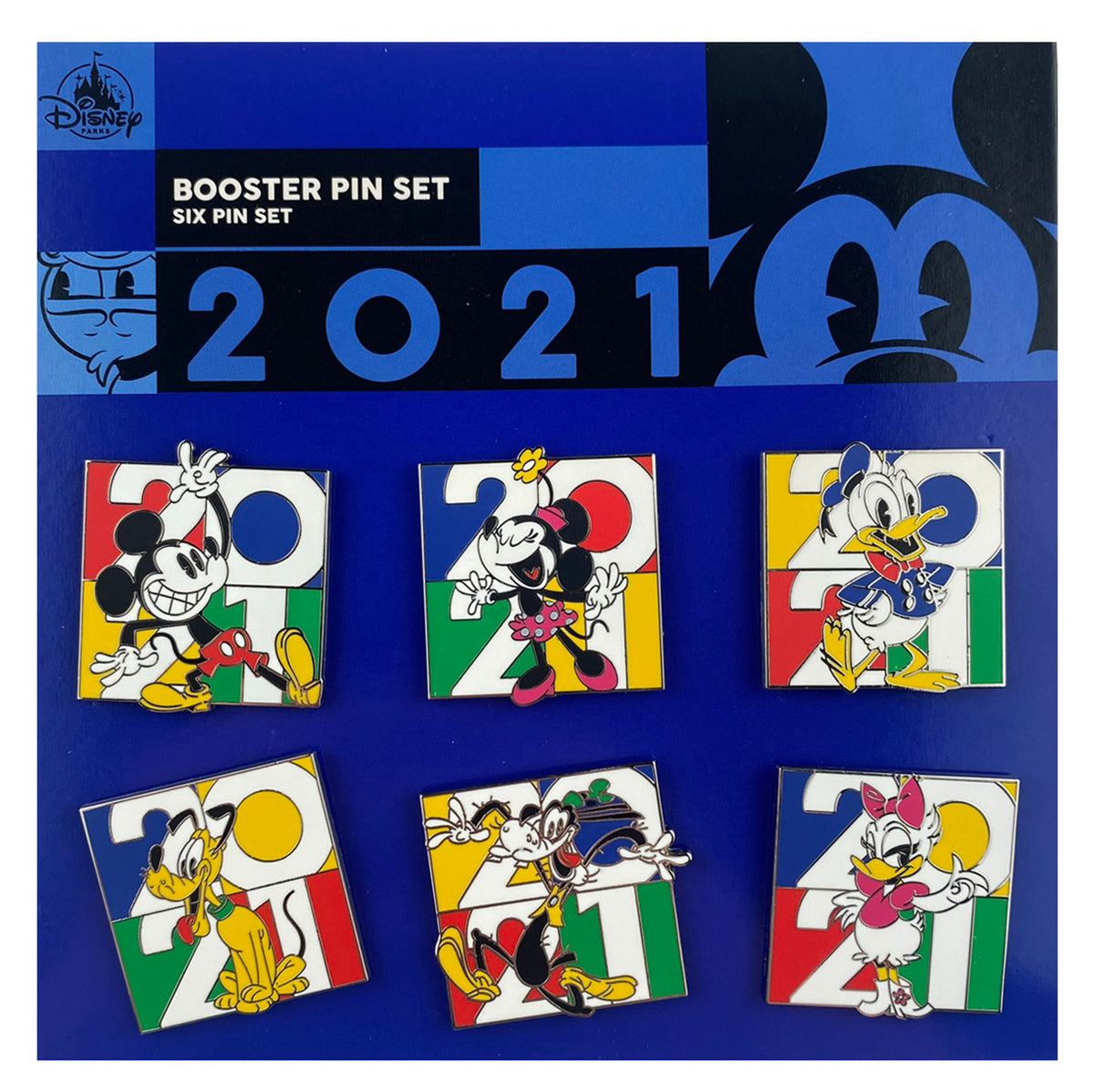 Disney Pin - Booster Set - Dated 2021 Mickey and Friends - 6-Pin Set - front view