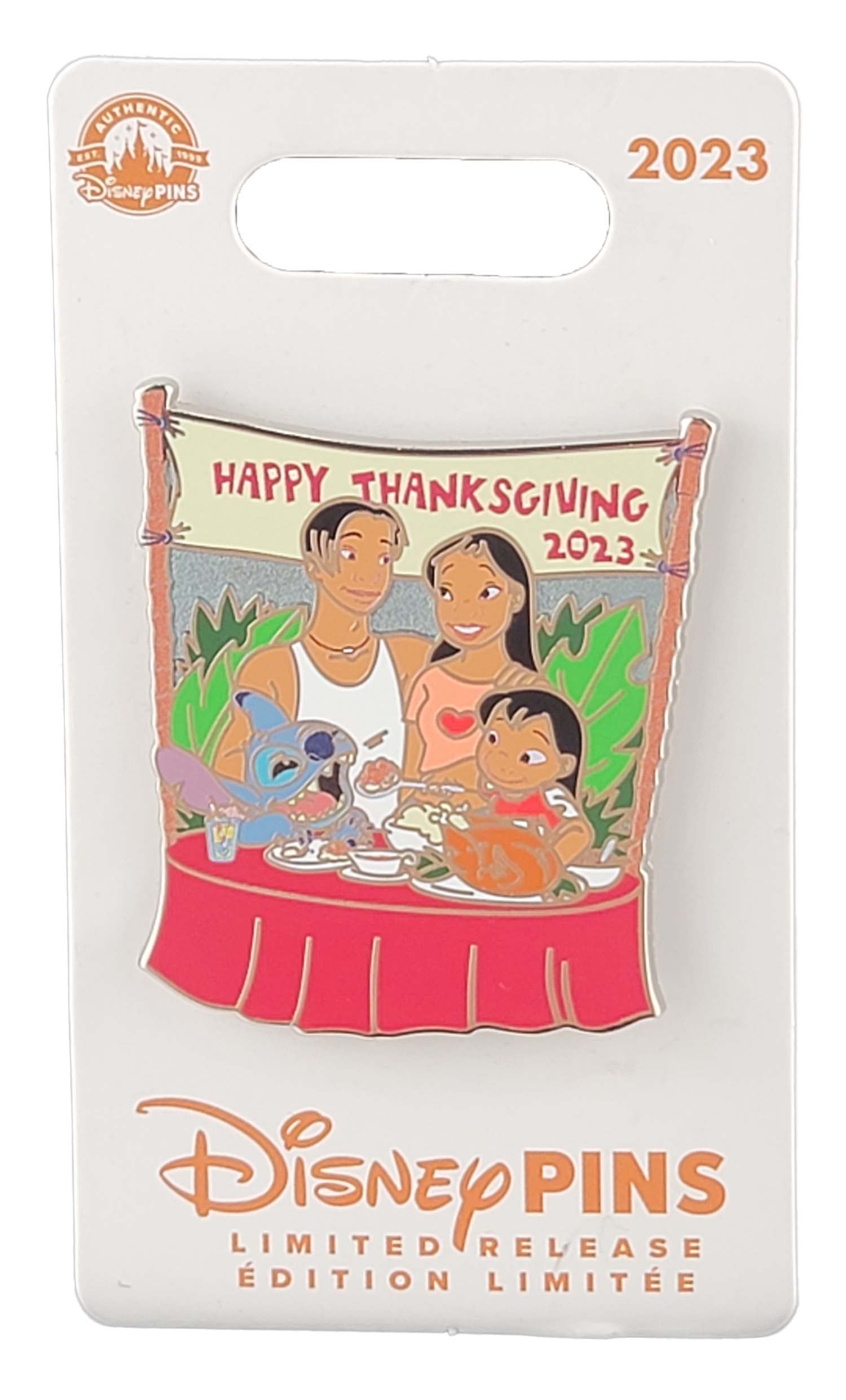 Disney Pin - Happy Thanksgiving - 2023 Holiday - Lilo, Stitch, David and Nani