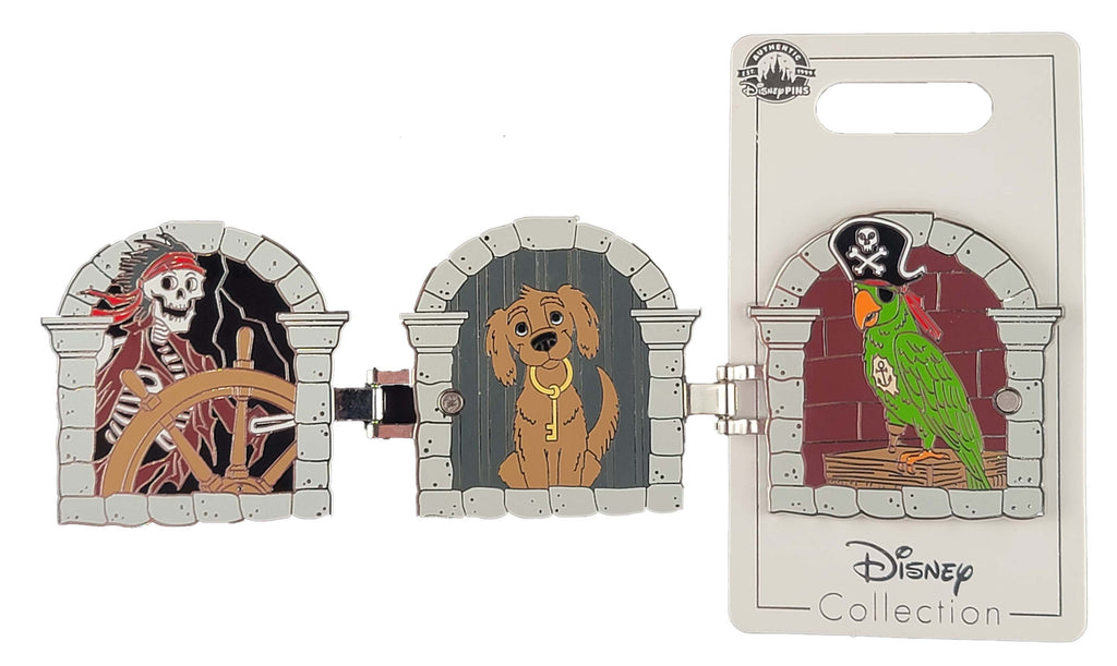 Disney Pin - Pirates of the Caribbean - Skeleton, Dog and Parrot - Hinged - alternate view 2