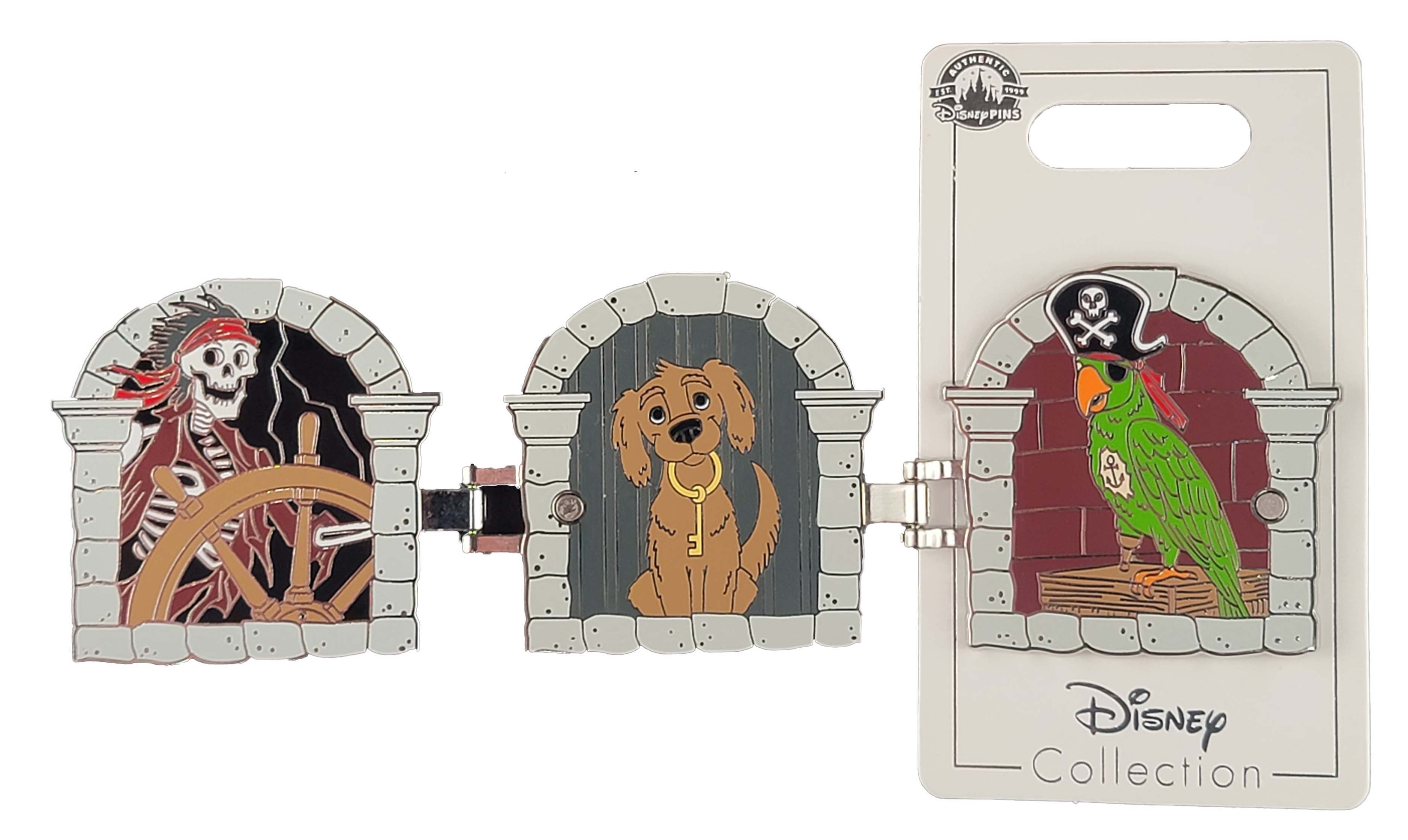 Disney Pin - Pirates of the Caribbean - Skeleton, Dog and Parrot - Hinged - alternate view 2
