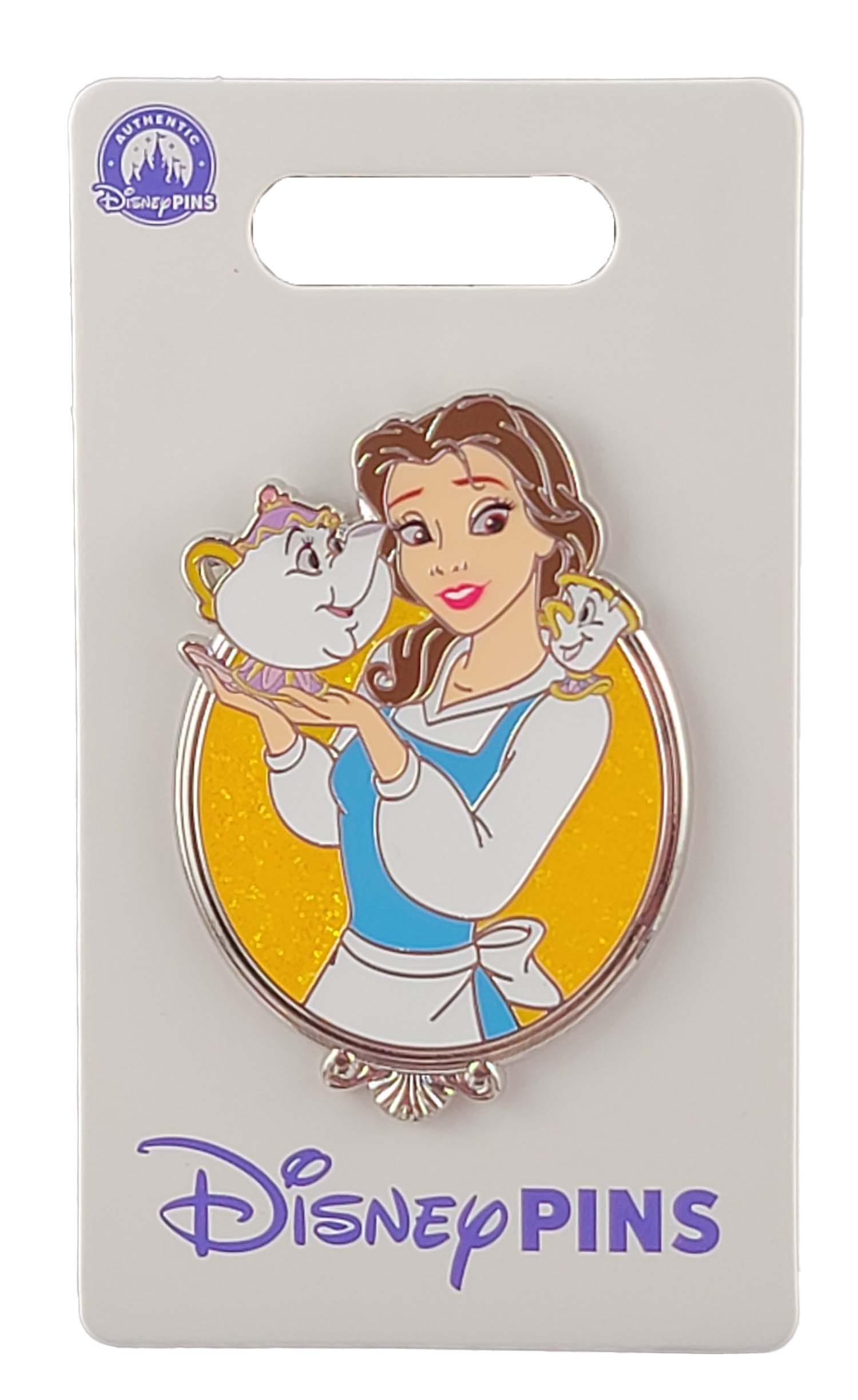 Disney Pin - Princess Glitter Portraits Series - Beauty and the Beast - Belle with Mrs Potts and Chip