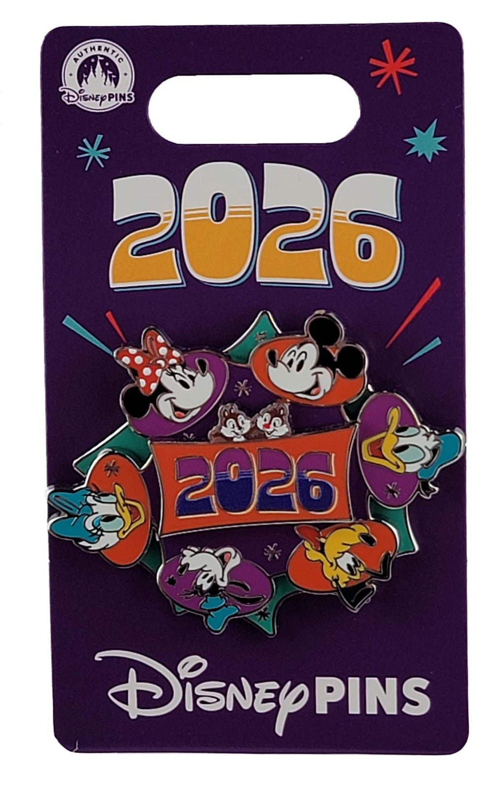 Disney Pin - Dated 2026 - Mickey and Friends - Minnie, Donald, Daisy, Goofy, Pluto and Chip n Dale - Spinner