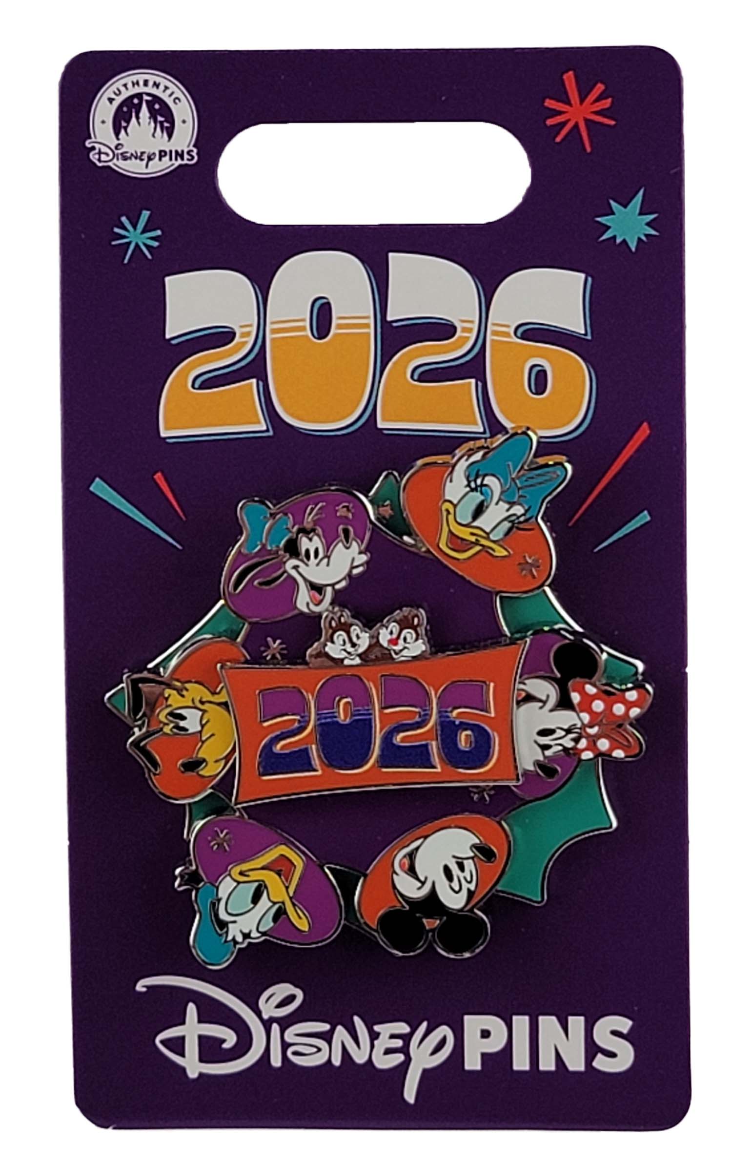 Disney Pin - Dated 2026 - Mickey and Friends - Minnie, Donald, Daisy, Goofy, Pluto and Chip n Dale - Spinner