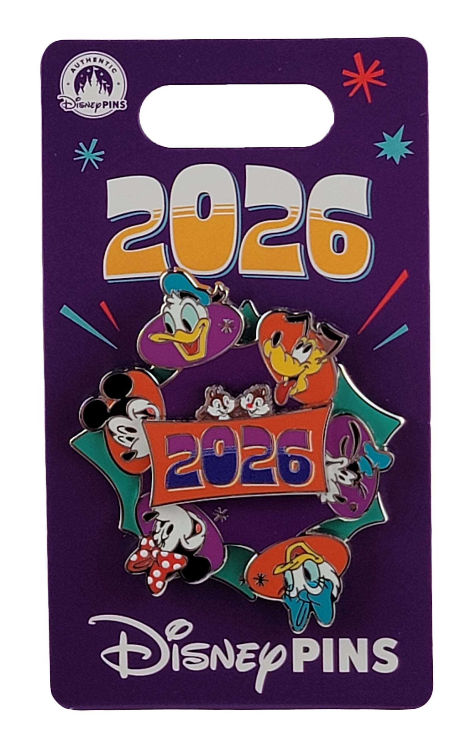 Disney Pin - Dated 2026 - Mickey and Friends - Minnie, Donald, Daisy, Goofy, Pluto and Chip n Dale - Spinner