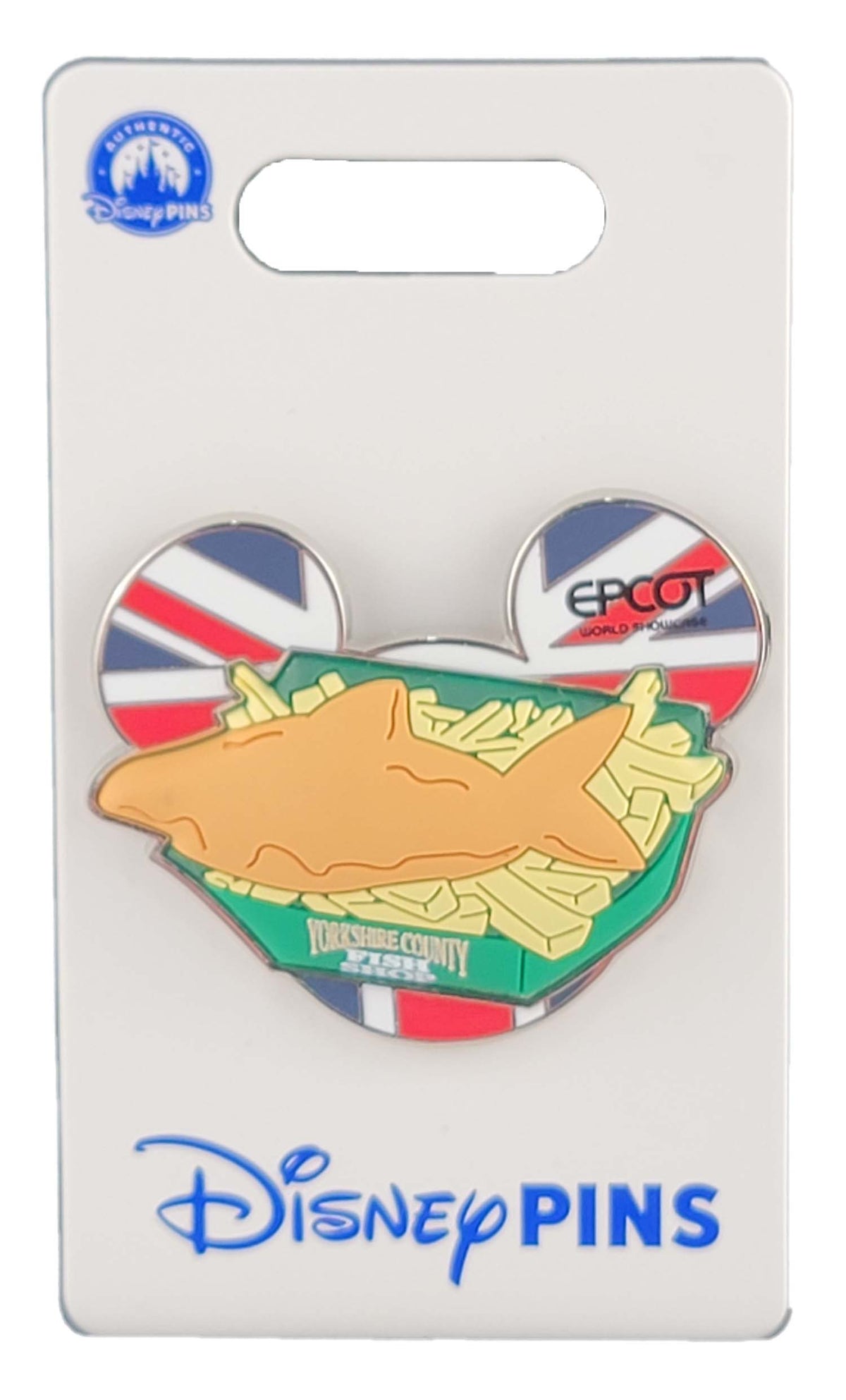 Disney Pin - EPCOT United Kingdom - Fish and Chips and Flag Mickey Icon - front view