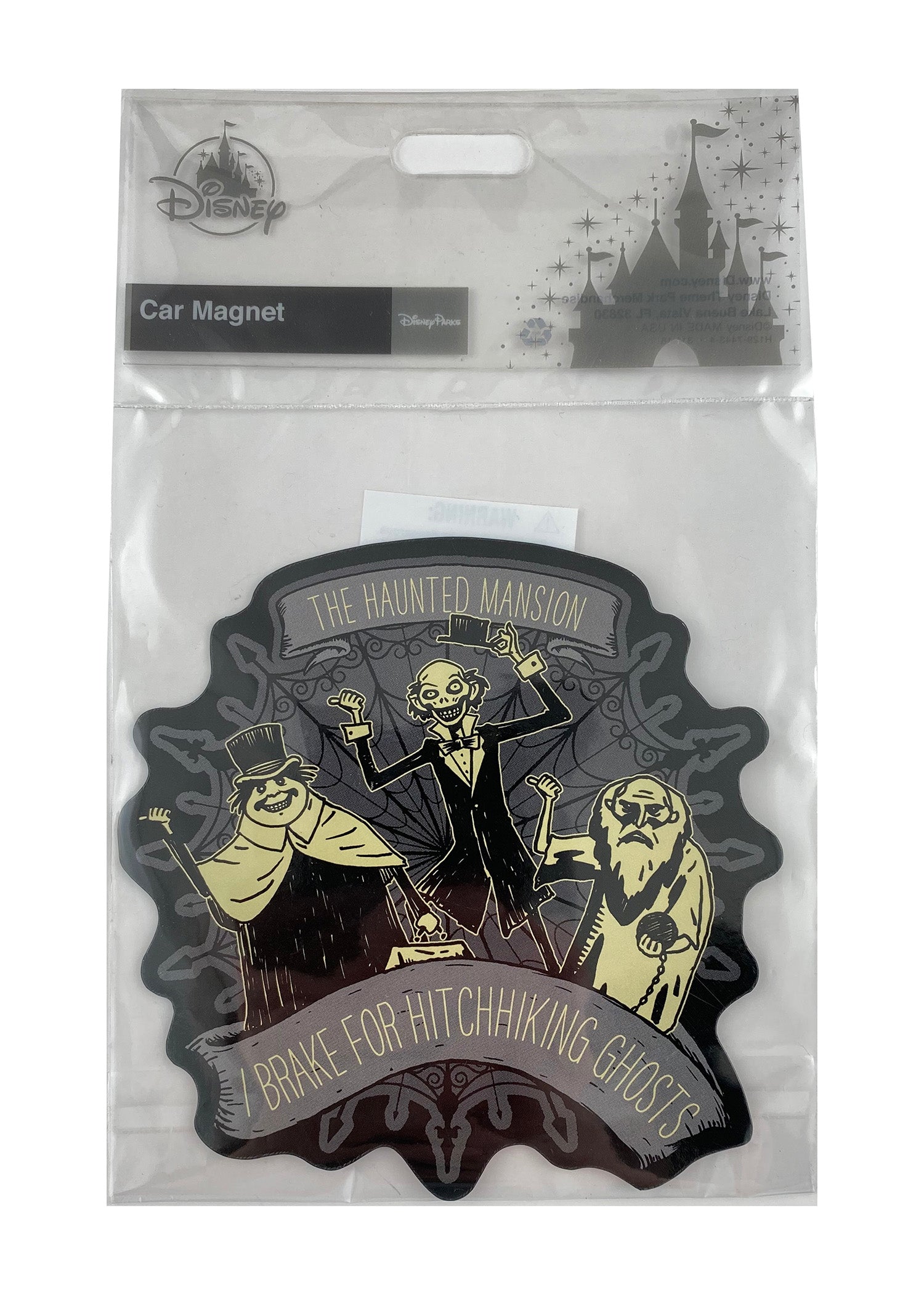 Disney Parks Car Magnet - Haunted Mansion - I Brake for Hitchhiking Ghosts - front view