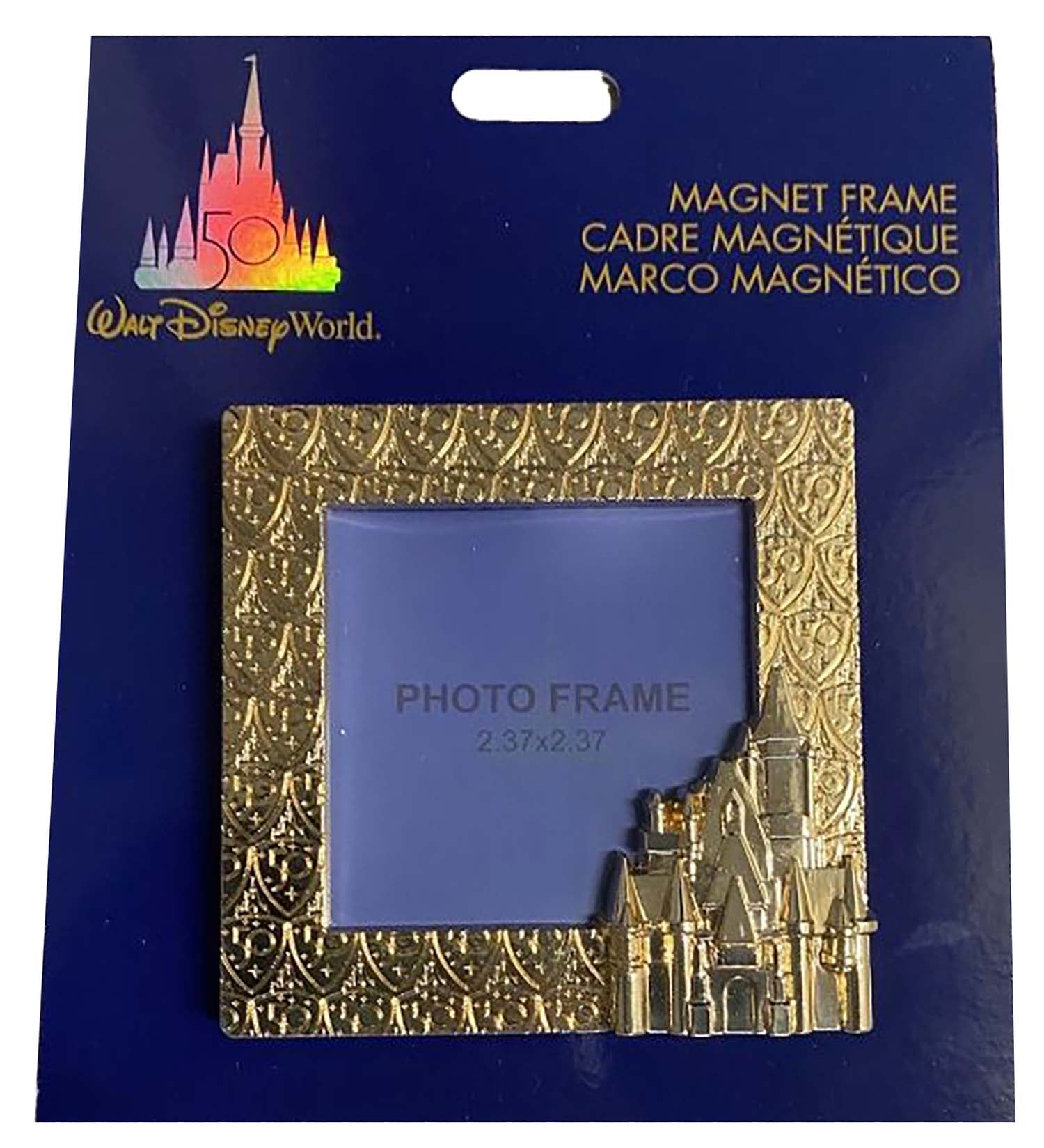 Disney Parks Magnetic Photo Frame - WDW 50th Anniversary Gold Castle - front view