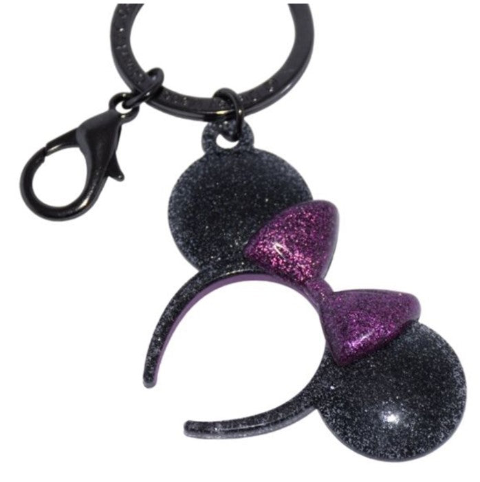 Disney Parks Keychain - Minnie Ear Headband - Black With Purple Bow
