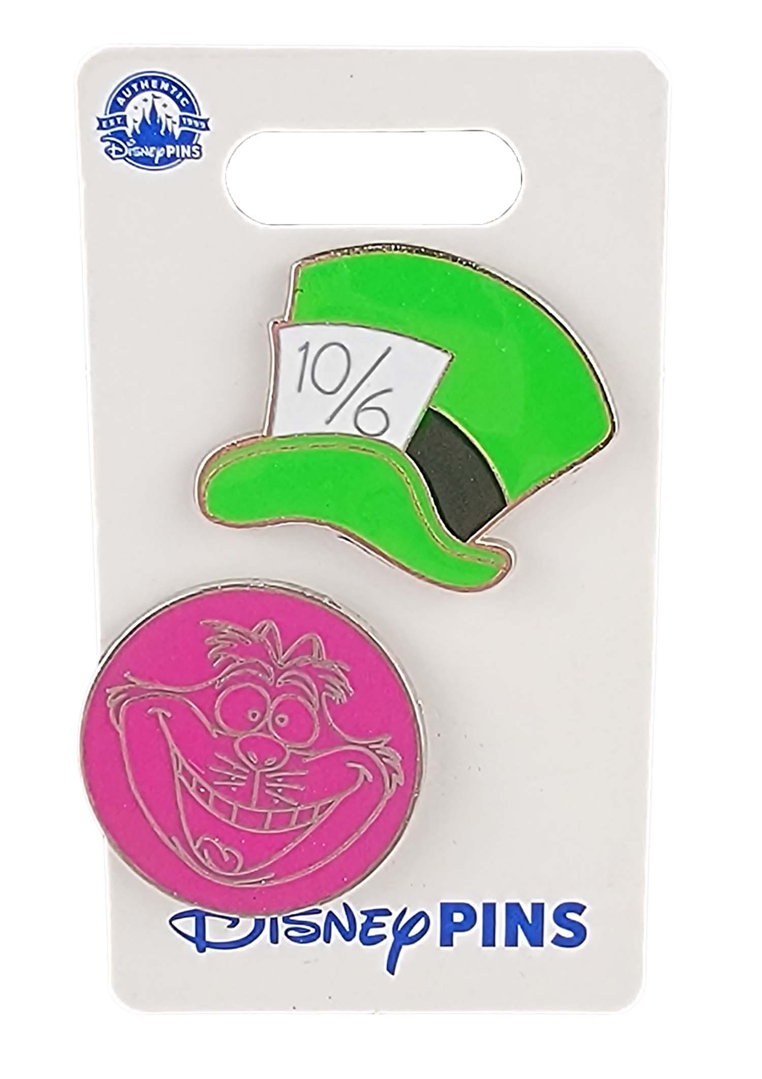 Disney Pin - Alice in Wonderland - Cheshire Cat and Mad Hatter Hat 10/6 - 2 Pin Set