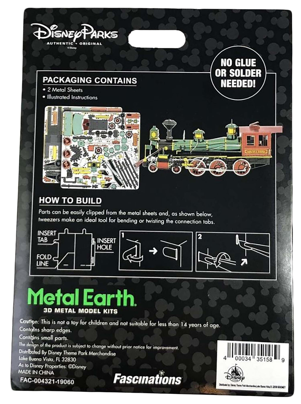 Disney Parks Metal Earth - Disney Train Engine Model Kit - package back