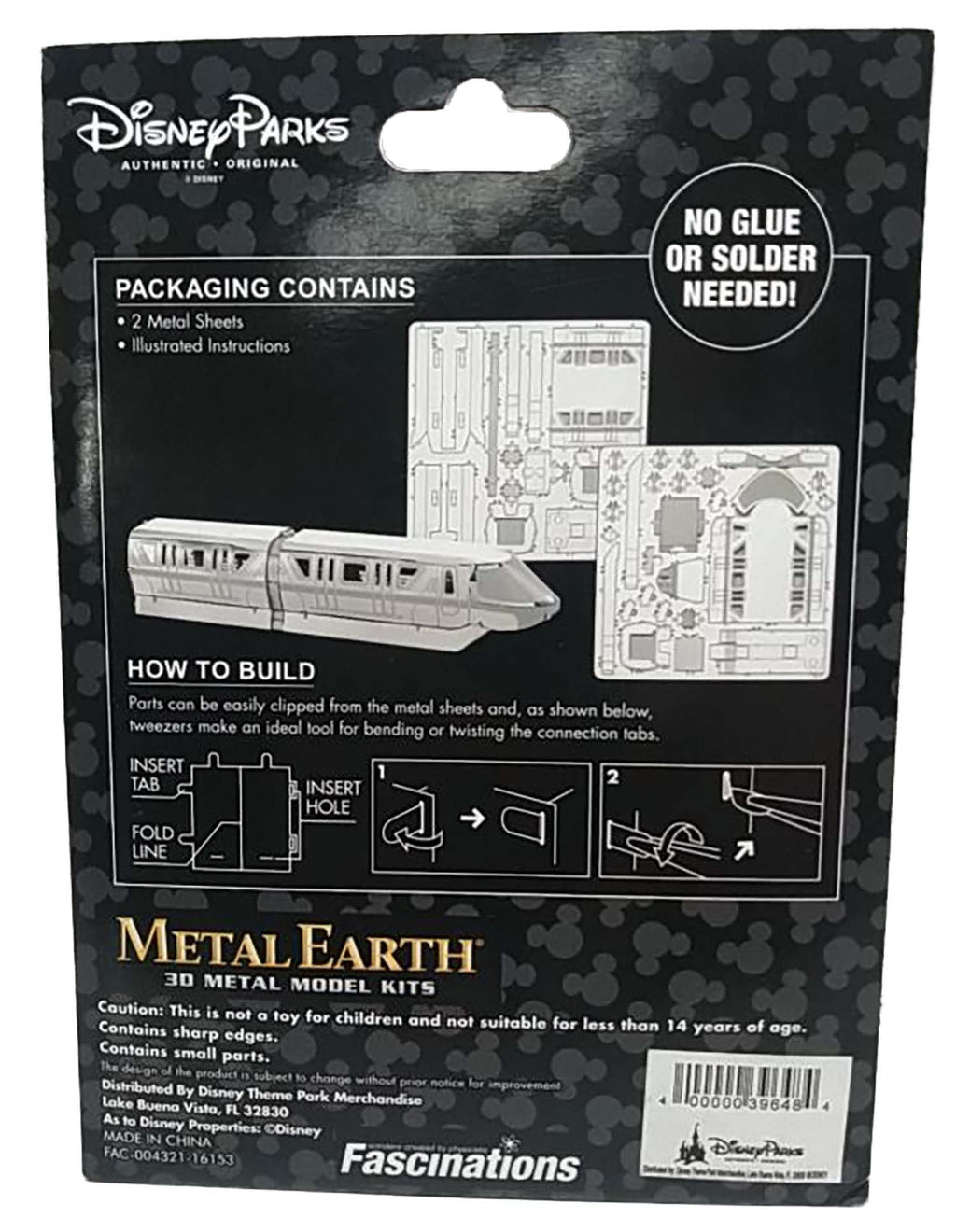 Disney Parks Metal Earth - Disney Parks Monorail Model Kit - package back