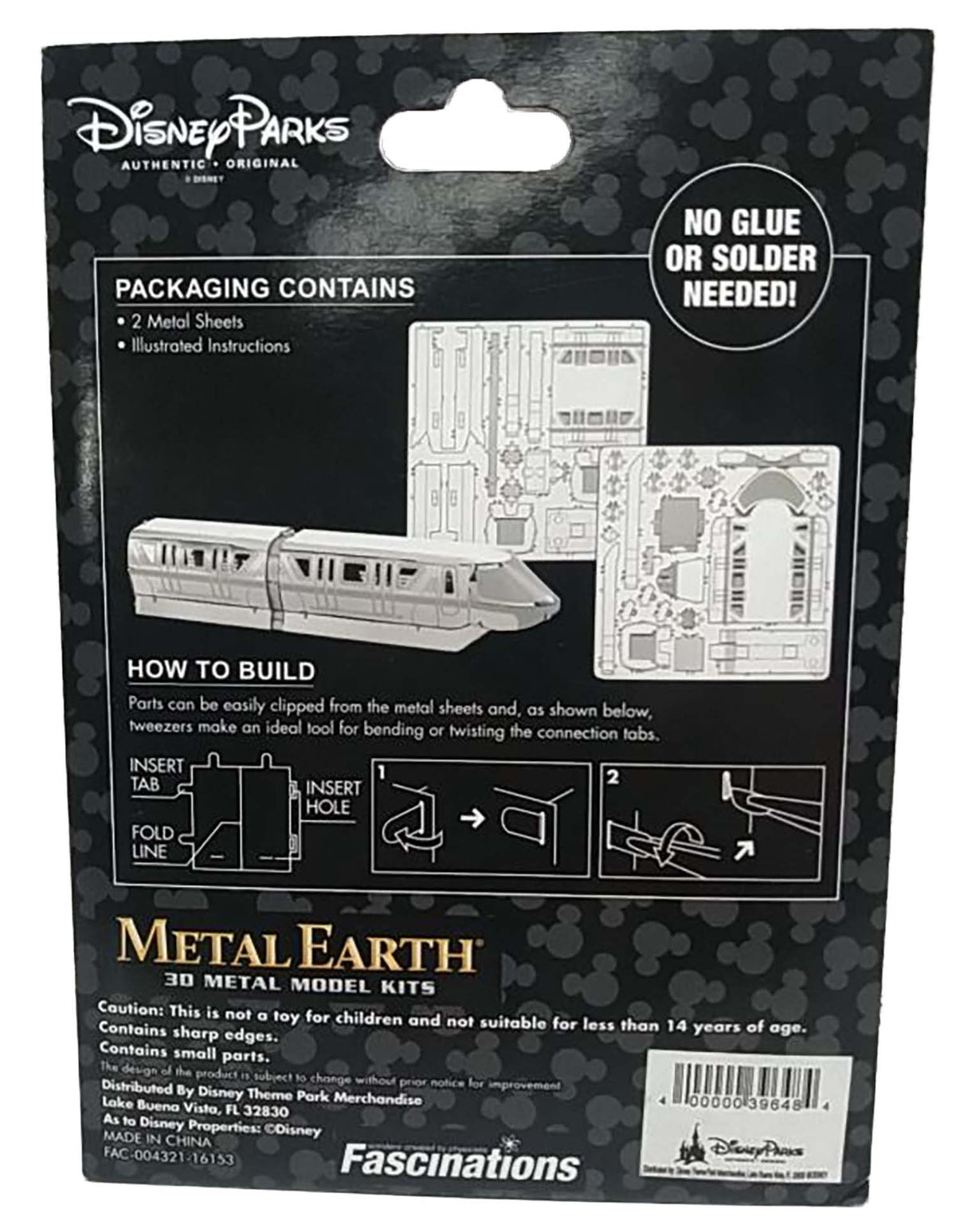 Disney Parks Metal Earth - Disney Parks Monorail Model Kit - package back