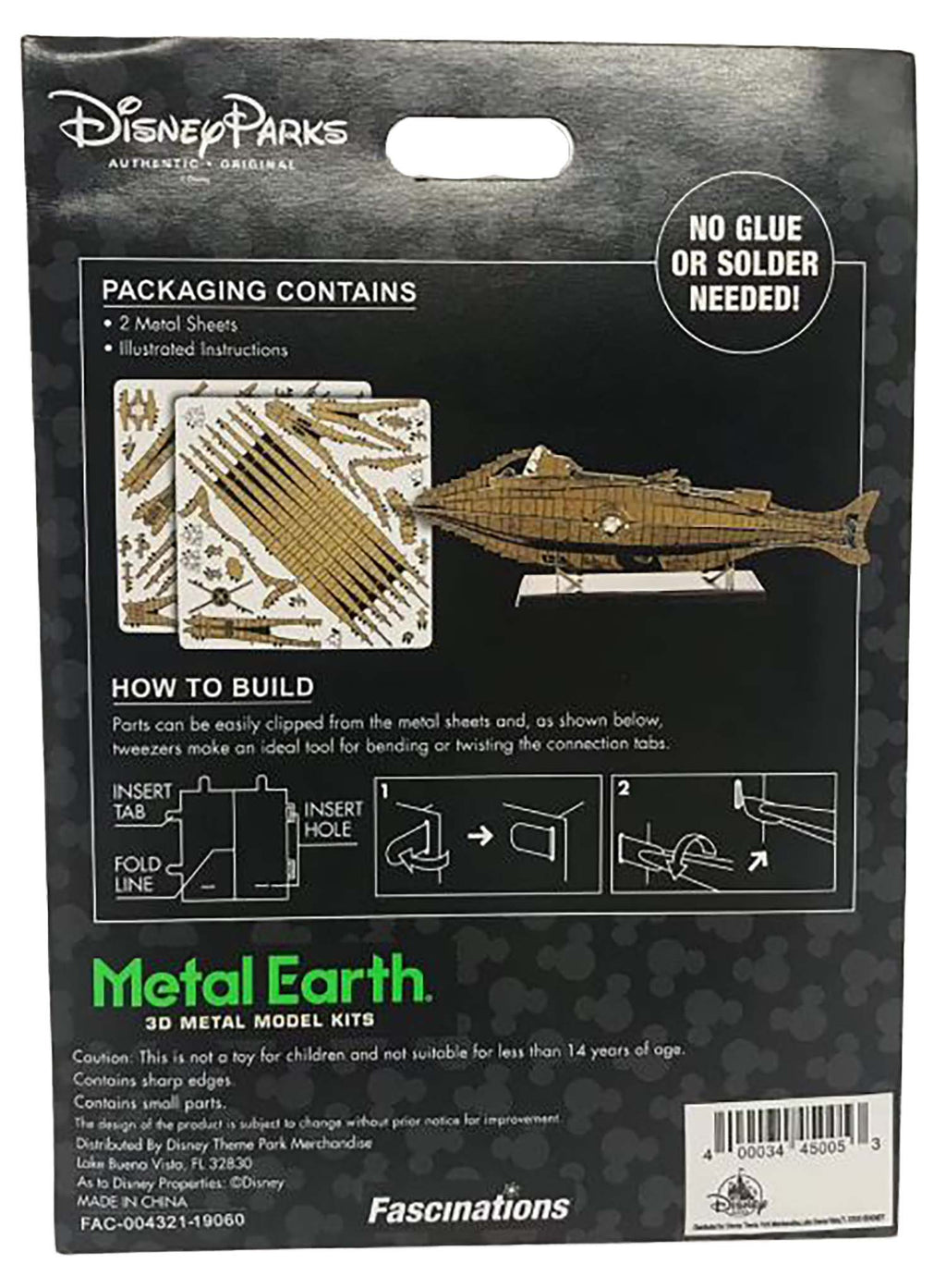 Disney Parks Metal Earth - Nautilus Model Kit - package back