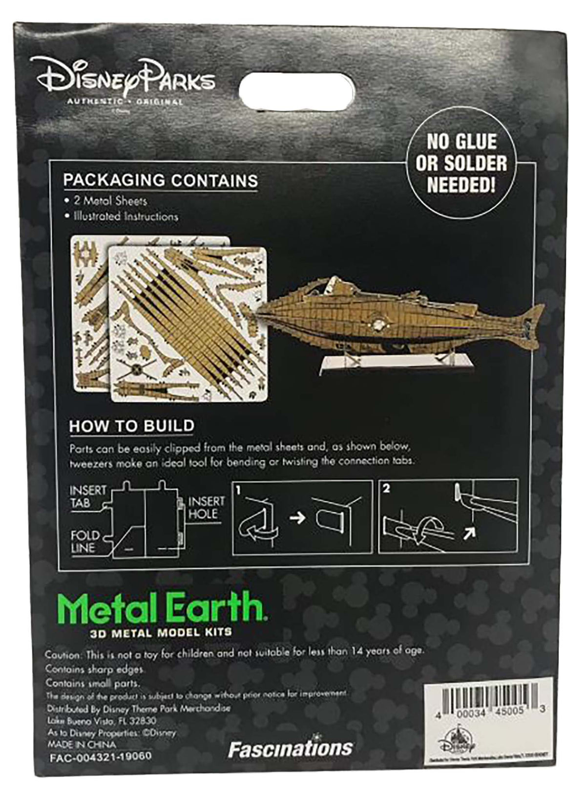 Disney Parks Metal Earth - Nautilus Model Kit - package back
