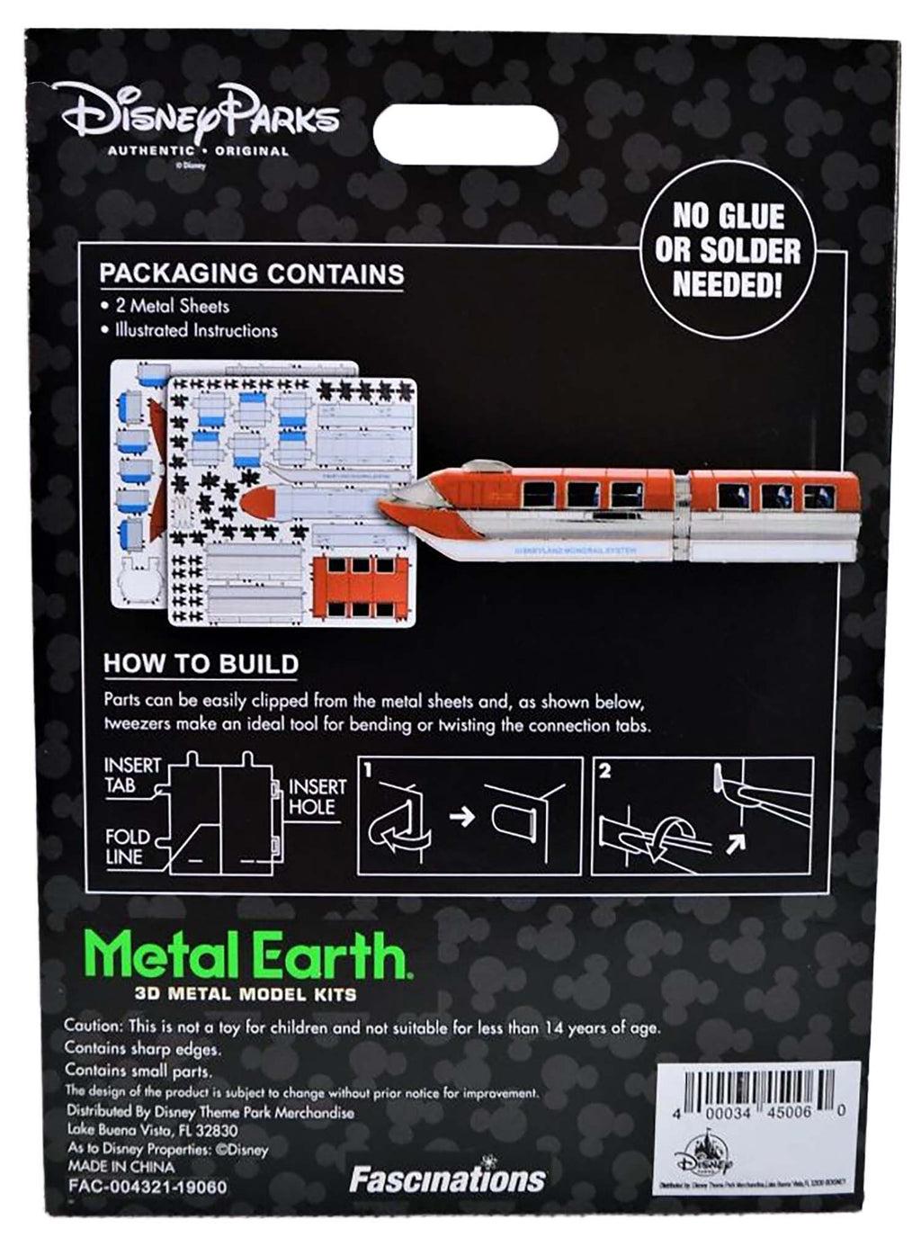 Disney Parks Metal Earth - Disneyland Mark I Monorail Model Kit - package back