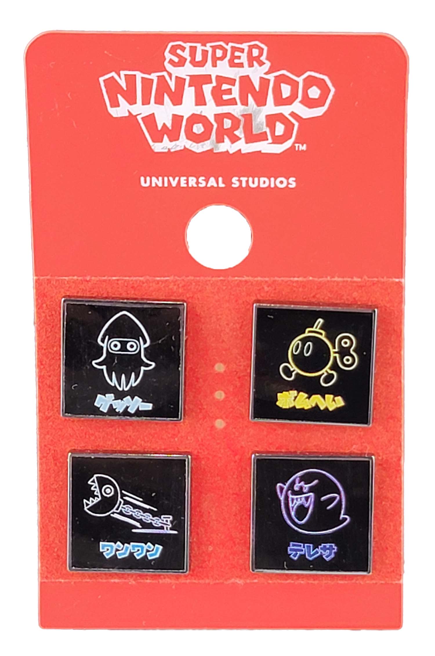 Universal Studios -  Epic Universe Pin - Super Nintendo World - Neon Katakana  Blooper, Monty, Boo, Koopa - 4 Pin Set