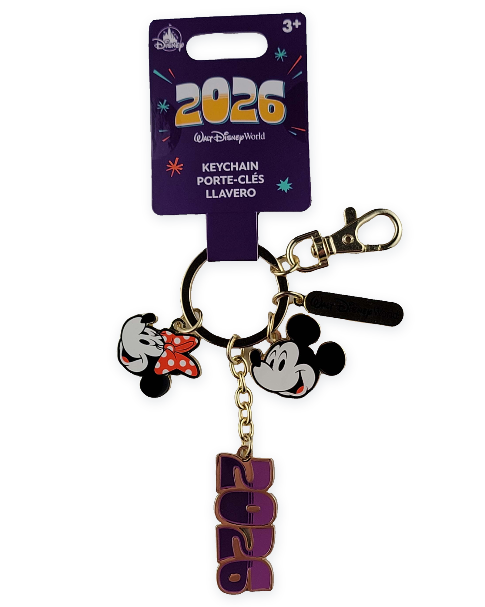 Disney Parks 2026 Mickey and Minnie keychain with card and charms