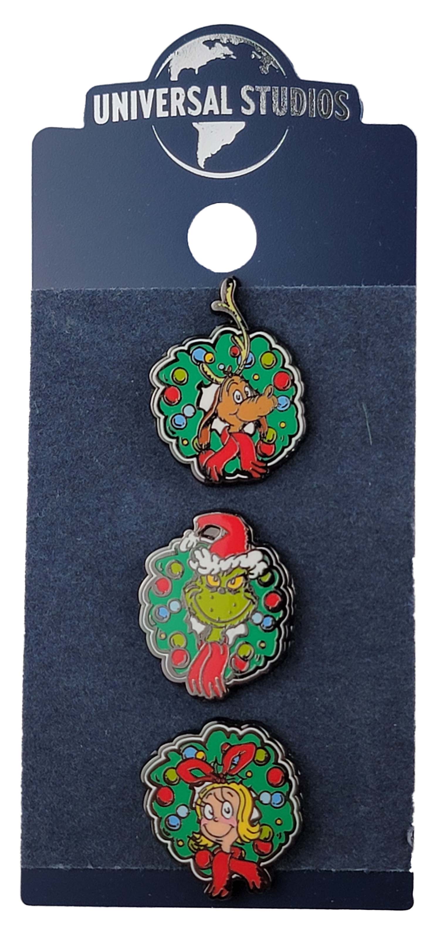 Universal Studios -  Dr. Seuss - How the Grinch Stole Christmas - Wreaths - Grinch, Max, and Cindy Lou Who - 3 Pin Set