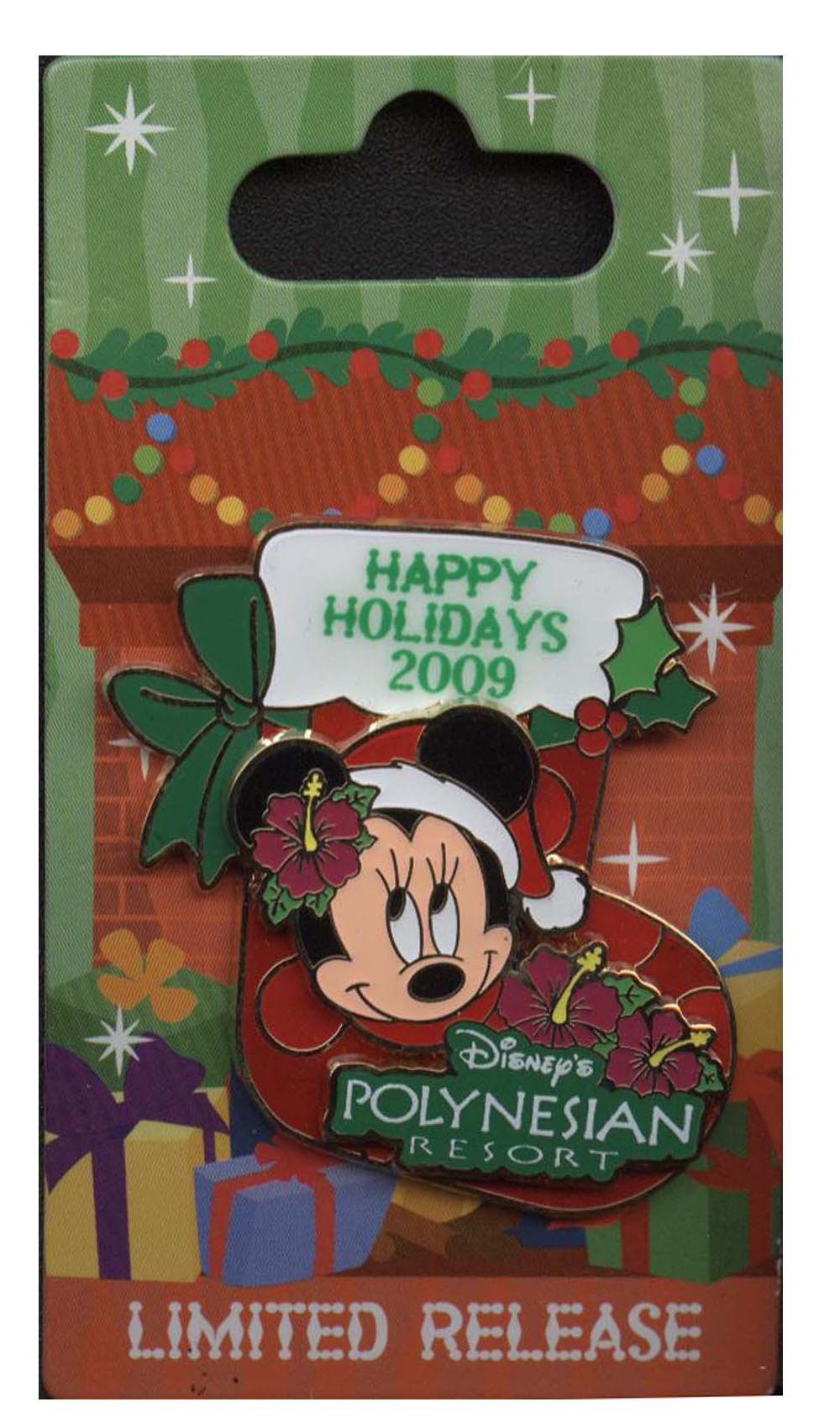 Disney Pin - Happy Holidays 2009 - Polynesian Resort - Minnie Mouse