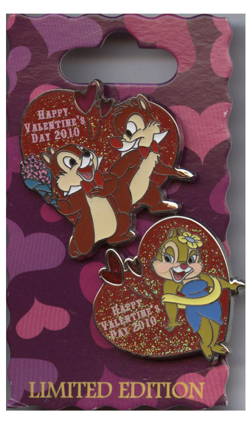 Disney Pin - Valentine's Day 2010 - Chip, Dale and Clarice - front view