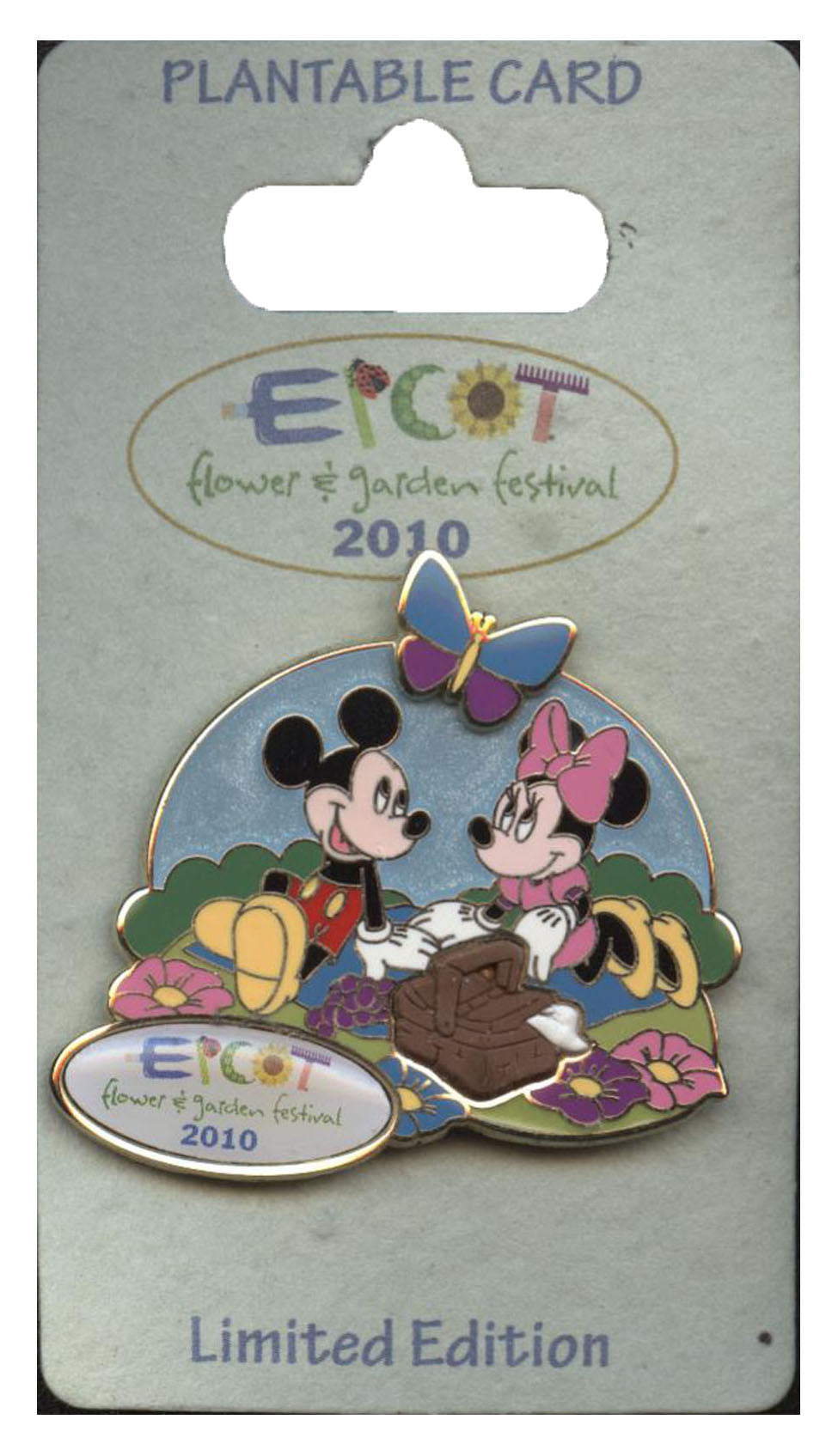 Disney Pin - EPCOT Flower and Garden Festival 2010 - Mickey and Minnie Mouse on a Picnic - front view