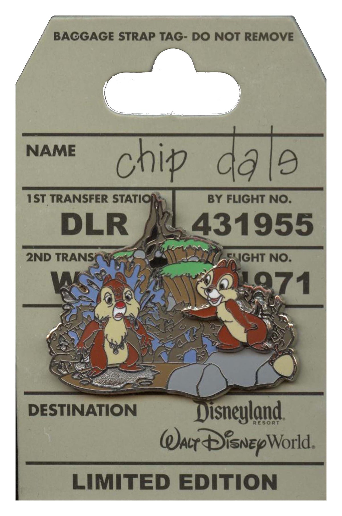 Disney Pin - Chip and Dale Adventure - Splash Mountain Attraction - front view