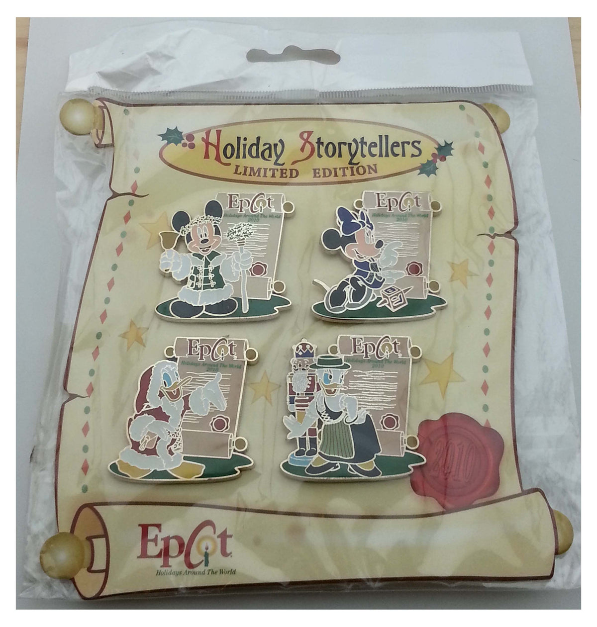 Disney Pin - EPCOT Holiday Storytellers 2010 - LE 500 4-Pin Set - front view