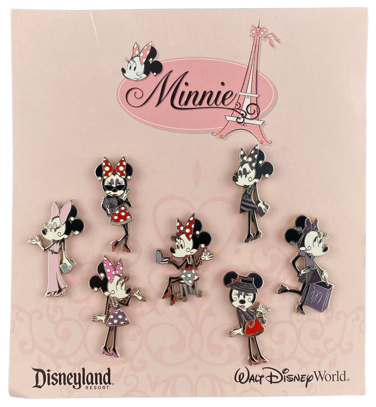 Disney Pin - Mademoiselle Minnie Mouse Paris Fashion - 7-Pin Set - front view